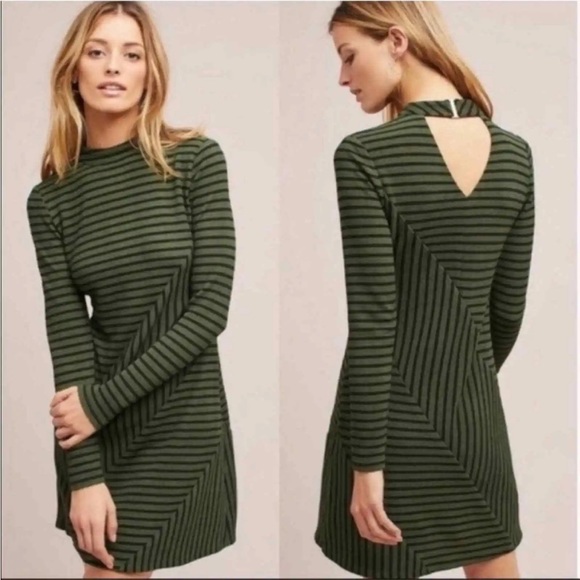 Anthropologie green/black stripe dress - Picture 2 of 7